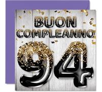 Stuff4 94° Biglietto Auguri Compleanno per Uomo - Palloncini Glitter Oro Nero - Cartoline di Buon Compleanno per 94 Anni Uomo Papà Nonno, 145mm Novantaquattro Novantaquattresimo Compleanno