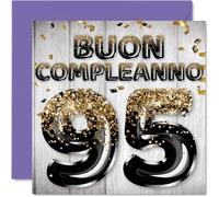 Stuff4 95° Biglietto Auguri Compleanno per Uomo - Palloncini Glitter Oro Nero - Cartoline di Buon Compleanno per 95 Anni Uomo Papà Nonno, 145mm Novantacinque Novantacinquesimo Compleanno