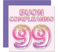 Stuff4 99° Biglietto Auguri Compleanno Donne - Palloncini Glitter Rosa Viola - Cartoline di Buon Compleanno 99 Anni Donna Mamma Bisnonna Nonna 145mm Novantanove Novantanovesimo Compleanno