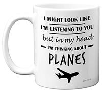 Stuff4 Aviation Gifts - Tazza con scritta in inglese in My Head I'm Thinking About Planes, divertente regalo per uomini, aerei per piloti, in ceramica, lavabile in lavastoviglie, 325 ml