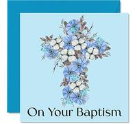 Stuff4 Biglietti battesimo ragazzi con scritta On Your Baptism con crocifisso floreale buona fortuna congratulazioni battesimo prima comunione regalo ragazzi 145mm regali