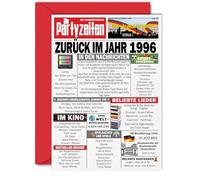 Stuff4 Biglietti di auguri per il 30° compleanno per uomini e donne - Ritorno all'anno 1996 giornale - 29 Buon compleanno Anniversario di matrimonio Carta Vintage Anno di nascita 1996 A5 Biglietti di