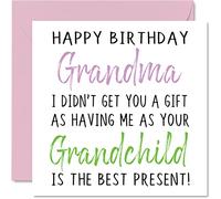 Stuff4 Biglietti di compleanno divertenti per la nonna, con scritta Happy Birthday Grandma No Gift, biglietto di compleanno da nipote nipote, idea regalo di compleanno per lei, 145 x 145 mm
