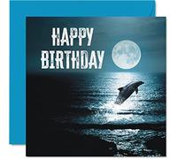 Stuff4 Biglietti di compleanno divertenti uomini e donne - Dolphin Ocean Moon - Biglietto di auguri di buon compleanno mamma papà fratello sorella figlio figlia nonno 145mm