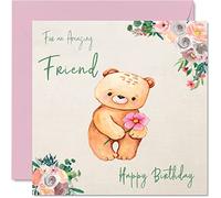 Biglietti di compleanno speciali per donne e lei con orsetto floreale - Biglietto di auguri di buon compleanno per una fantastica amica migliore amica collega 145mm da donna graziosi fiori