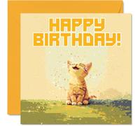 Stuff4 Biglietti di compleanno uomini e donne con gatto Pixel Art biglietto di auguri di buon compleanno fratello sorella figlio figlia zio collega amico 145mm biglietti di auguri