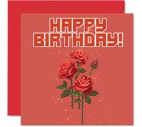 Stuff4 Biglietti di compleanno uomini e donne con rose pixel art biglietto di auguri di buon compleanno fratello sorella figlio figlia zio collega amico 145mm biglietti di auguri