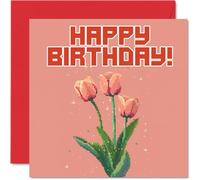 Stuff4 Biglietti di compleanno uomini e donne tulipani Pixel Art biglietto di auguri di buon compleanno fratello sorella figlio figlia zio zia collega amico 145mm