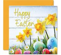 Stuff4 Biglietti di Pasqua - narcisi e uova - Happy Easter Card Friend Flowal Easter Cards regali di Pasqua cristiani 145mm biglietti di auguri stagionali primaverili familiari e amici