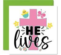Stuff4 Biglietti di Pasqua religiosi - He Lives - Happy Easter Card Friend Bible Easter Cards regalo di Pasqua cristiana 145mm biglietti di auguri stagionali primaverili familiari e amici