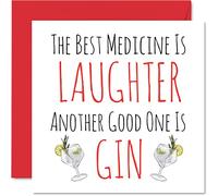 Stuff4 Biglietti divertenti con scritta Get Well Soon uomini e donne con scritta in lingua inglese Best Medicine is Laughter con scritta Another is Gin Speedy Recovery 145mm