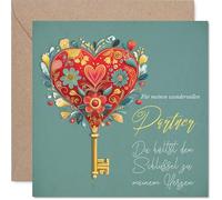 Stuff4 Biglietto anniversario per partner - Cuore e chiave: un legame che tocca il cuore, San Valentino - 145 mm quadrato, busta inclusa