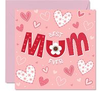 Biglietto compleanno mamma - Best Mum Ever - Cuore d'amore dei cartoni animati Buon compleanno Festa della mamma - Biglietto auguri festa della mamma 145mm bellissimo biglietto auguri