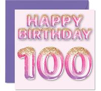 Stuff4 Biglietto di auguri 100° compleanno da donna con palloncini glitterati rosa e viola biglietti di auguri 100 anni mamma e nonna 145mm regalo centunesimo centesimo