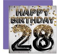 Stuff4 Biglietto di auguri 28° compleanno da uomo con palloncini glitterati neri e dorati biglietti di auguri 28 anni figlio fratello zio cugino 145mm 28 anni 28 anni idea regalo