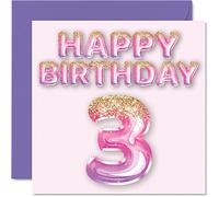 Biglietto di auguri 3° compleanno ragazze palloncini rosa e viola glitterati biglietti di auguri 3 anni figlia sorella nipote cugina 145mm biglietto di auguri tre