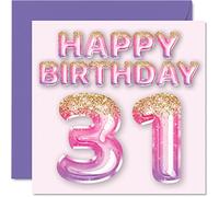 Biglietto di auguri 31° compleanno da donna palloncini rosa e viola glitterati biglietti di auguri 31 anni amica sorella mamma zia 145mm regalo trentuno e trentunesimo