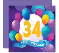 Biglietto di auguri 34° compleanno uomini e donne festa con palloncino 34 anni uomo donna fratello sorella mamma papà zia zio migliore amico cugino 145mm