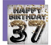 Biglietto di auguri 37° compleanno da uomo con palloncini glitterati neri e dorati biglietto di auguri 37 anni amico 145 mmx145 mm regalo trentasette trentasettesimo compleanno