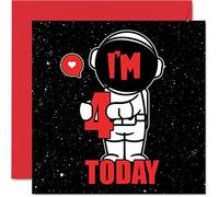 Stuff4 Biglietto di auguri 4° compleanno unisex con astronauta spaziale 4 anni figlio figlia fratello sorella nipote nipote cugino 145mm biglietto di auguri il quarto