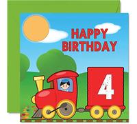 Stuff4 Biglietto di auguri 4° compleanno unisex con treno biglietto di auguri di compleanno 4 anni figlio figlia fratello sorella nipote nipote nipote cugino 145mm