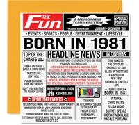 Stuff4 Biglietto di auguri 43° compleanno uomini e donne con scritta in lingua inglese Born In 1981 Newspaper Happy 43" Birthday Card for Mum Dad Uncle Aunt Vintage Back In 1981 145mm