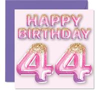 Biglietto di auguri 44° compleanno da donna con palloncini glitterati rosa e viola 44 anni mamma cugina amica sorella zia 145mm 44 anni 44° compleanno