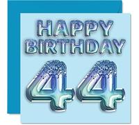 Biglietto di auguri 44° compleanno da uomo con palloncino blu glitterato 44 anni amico papà fratello zio cugino 145mm quarantaquattro quarantaquattro quarto biglietti di