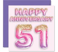 Biglietto di auguri 51° anniversario moglie fidanzata marito fidanzato con palloncini glitterati rosa e viola biglietti di auguri il 51° anniversario della famiglia 145mm