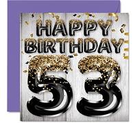 Stuff4 Biglietto di auguri 53° compleanno da uomo con palloncini glitterati neri e dorati biglietti di auguri 53 anni papà nonno nonno nonno nonno nonno 145mm 53 mm