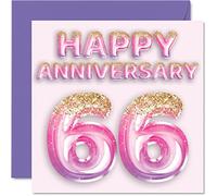 Stuff4 Biglietto di auguri 66° anniversario moglie fidanzata marito fidanzato con palloncini rosa e viola 66° anniversario della famiglia 145mm biglietti di auguri sessantasei