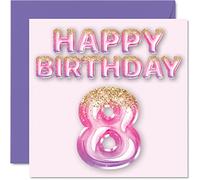 Biglietto di auguri 8° compleanno ragazze palloncini glitterati rosa e viola biglietti di auguri 8 anni figlia sorella nipote cugina 145mm biglietto di auguri