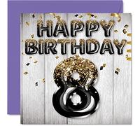 Stuff4 Biglietto di auguri 8° compleanno ragazzi - Palloncini glitterati neri & oro - Biglietti di auguri 8 anni ragazzo figlio fratello nipote cugino 145mm biglietto d'auguri otto compleanno