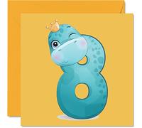 Stuff4 Biglietto di auguri 8° compleanno ragazzo - Numeri Dino - Biglietto di auguri di compleanno bambino di 8 anni lui e lei 145mm biglietto di auguri figlio figlia nipote