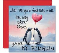 Biglietto di auguri anniversario con pinguino con scritta in lingua inglese You Are My Penguin simpatico e romantico biglietto di San Valentino fidanzata fidanzato moglie marito