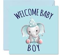 Biglietto di auguri con elefante con scritta in lingua inglese "Welcome to the World" "Congratulations its a Baby Boy" neonato ben fatto con scritta in lingua inglese "Welcome to the World"
