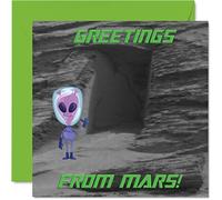 Stuff4 Biglietto di auguri di buon compleanno - Greetings from Mars - Welcome Happy Birthday Funny Alien - Biglietto di auguri generico lui o lei 145mm biglietto di auguri figlio
