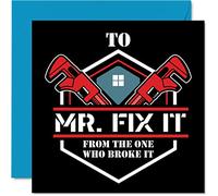 Stuff4 Biglietto di auguri di compleanno divertente Mr Fix It - Joke Thank You Happy Birthday per papà, nonno, marito, fidanzato, figlio, nipote, moglie, fidanzata, 145 mm x 145 mm