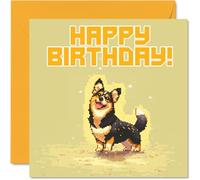 Stuff4 Biglietto di auguri di compleanno per uomini e donne, motivo cane Pixel Art, biglietto di auguri per fratello, sorella, figlio, figlia, zio, collega, amico, 145 mm