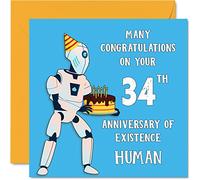 Biglietto di auguri divertente 34° compleanno uomini e donne robot droide biglietto di auguri papà mamma figlio figlia fratello sorella zio zia cugino 145mm