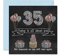 Stuff4 Biglietto di auguri divertente 35° compleanno uomini e donne lavagna con gesso biglietto di auguri zia mamma papà figlia figlio sorella zio fratello cugino 145mm