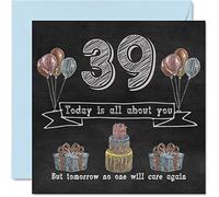 Stuff4 Biglietto di auguri divertente il 39° compleanno uomini e donne lavagna con gesso biglietto di auguri zia mamma papà figlia figlio sorella zio fratello cugino 145mm