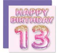 Stuff4 Biglietto di auguri il 13° compleanno ragazze con palloncini glitterati rosa e viola biglietti di auguri 13 anni figlia sorella nipote cugina 145mm 145mm