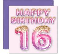 Biglietto di auguri il 16° compleanno ragazze con palloncini glitterati rosa e viola biglietti di auguri 16 anni figlia sorella nipote cugina 145mm biglietto di auguri