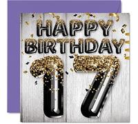 Stuff4 Biglietto di auguri il 17° compleanno ragazzi - Palloncini glitterati neri & oro - Biglietti di auguri 17 anni ragazzo figlio nipote cugino 145mm diciassettesimo biglietto di auguri regalo