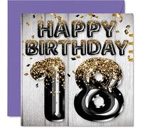 Biglietto di auguri il 18° compleanno da uomo - Palloncini glitterati neri e oro - Biglietti di auguri 18 anni figlio fratello zio cugino 145mm diciottesimo compleanno