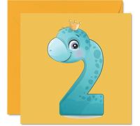 Stuff4 Biglietto di auguri il 2° compleanno ragazzo - Numeri Dino - Biglietto di auguri di compleanno bambino di 2 anni lui e lei 145mm biglietto di auguri figlio figlia