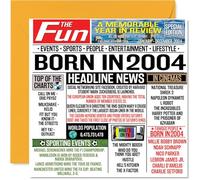 Biglietto di auguri il 20° compleanno uomo e donna con scritta in lingua inglese Born In 2004 Newspaper (lingua italiana non garantita) biglietto di auguri il 20° compleanno