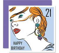 Stuff4 Biglietto di auguri il 21° compleanno lei e donna con orecchie e ragazza biglietto di auguri il 21° compleanno amica sorella figlia nipote cugina zia 145mm Twenty