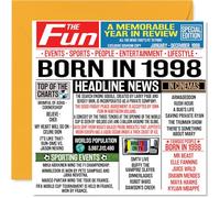 Biglietto di auguri il 26° compleanno uomo e donna con giornale Born In 1998 Happy 26 Birthday Card fratello sorella amici vintage retro nel 1998 145mm ventisei